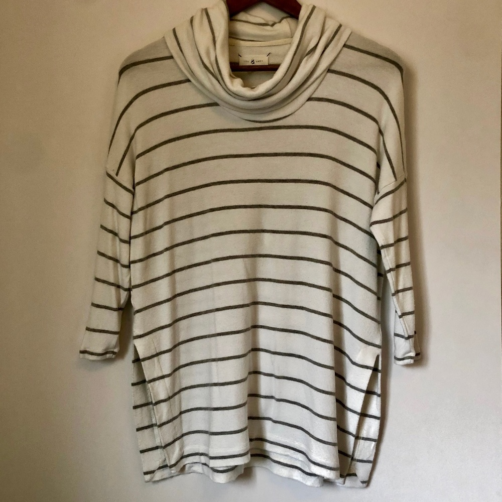 Lou & Grey Striped Cowl Neck 3/4 Sleeve Top XS